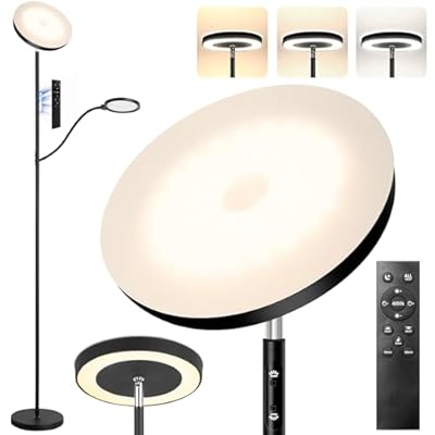 YOPSTAR LED Floor Lamp, 36W/3000LM Super Bright Modern Tall Standing Lamp, 3 Color Temperatures Torchiere Sky Lamp with Dimmable Reading Light, Remote & Touch Control for Living Room, Bedroom, Office