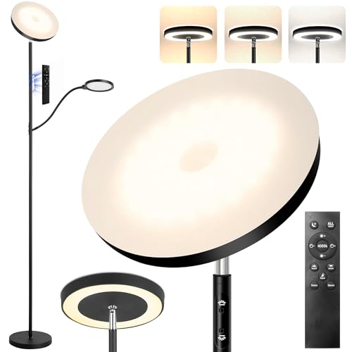 YOPSTAR LED Stehlampe, 36W/3000LM Superhelle moderne Stehleuchte, 3 Farbtemperaturen Torchiere Himmelsleuchte mit Dimmbarem Leselicht, Fernbedienung & Touch Control für Wohnzimmer, Schlafzimmer, Büro YOPSTAR LED Stehlampe, 36W/3000LM Superhelle moderne Stehleuchte, 3 Farbtemperaturen Torchiere Himmelsleuchte mit Dimmbarem Leselicht, Fernbedienung & Touch Control für Wohnzimmer, Schlafzimmer, Büro