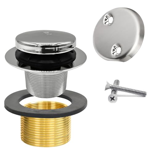 LXLOTUS Chrome Toe Tap Bathtub Trim Set with Two-Hole Overflow Faceplate, Replacement Polished Tub Drain Kit with 2-Hole Overflow Cover and Universal Fine/Coarse Thread, Fits 1-3/8