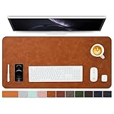 Distressed Leather Desk Mat - Non-Slip PU Desk Pad for Office and Home - Desk Organization and Accessories - Ideal for Large Mouse Pad and Desk Mats on Top of Desks(Tan,36"x 17")