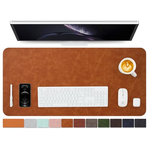 Distressed Leather Desk Mat - Non-Slip PU Desk Pad for