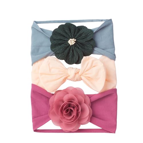 SYGA 3 Pcs Baby Headband Set, Soft Stretchable Nylon Bow and Flower Hairbands, Comfortable and Stylish Headscarf for Newborn, Infant, and Toddler (0-3 Years) (Type-B, Free Size)-image-45