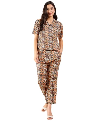 Image of Modeve Women Shirt Pant Navy Abstract Print Co-Ord Set