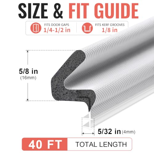 Image of Litaibai 40 ft Kerf Weather Stripping Door Seal for Exterior Doors, White