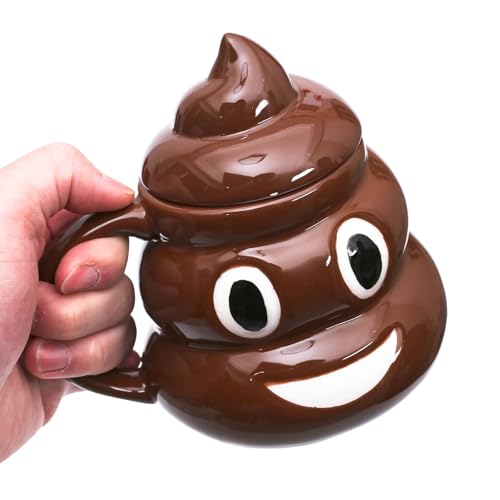 A.F.N.A.L Ceramic Mug 17oz. for Home & Office, Creative Porcelain 3D Cup with Handle & Ceramic Lid for Coffee, Tea, Juice, Milk & Water, Poop Emoji Shape Mug Funny Humor Gift