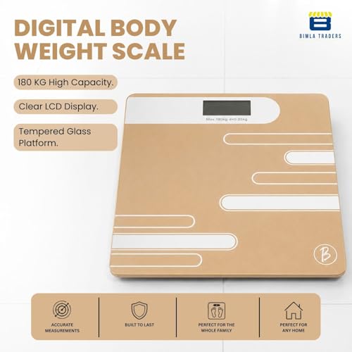 Image of Btag Premium Digital Body Weight Scale | 26x26 cm Wide Platform | Clear LCD Display | Anti-Skid Base | 180 kg Capacity Abstract Design (Camel)
