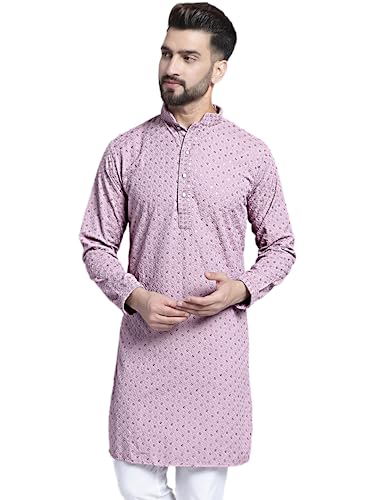 Image of Jompers Men's Regular Fit Cotton Chikankari Embroidered and Sequence Kurtas