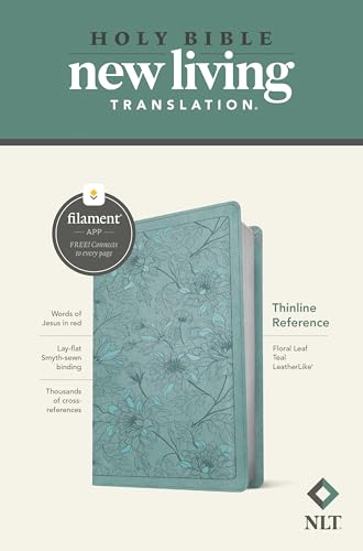 NLT Thinline Reference Bible, Filament-Enabled Edition (LeatherLike, Floral Leaf Teal, Red Letter)