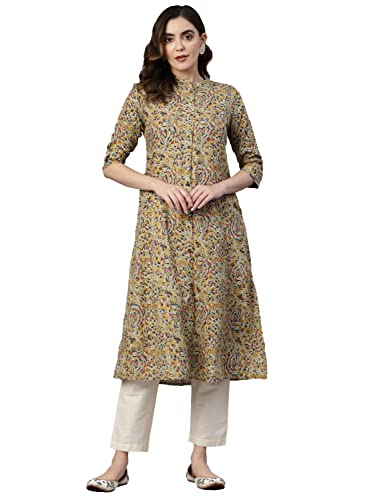 Image of Vbuyz Women's Floral Print A-Line Cotton Stitched Kurta