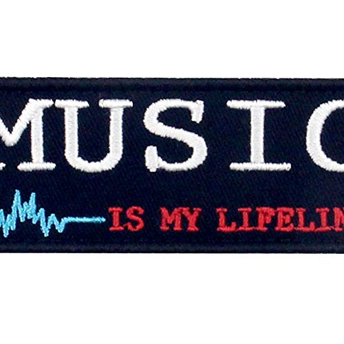 Music Is My Lifeline Patch Embroidered Morale Applique Fastener Hook & Loop Emblem #TOP1
