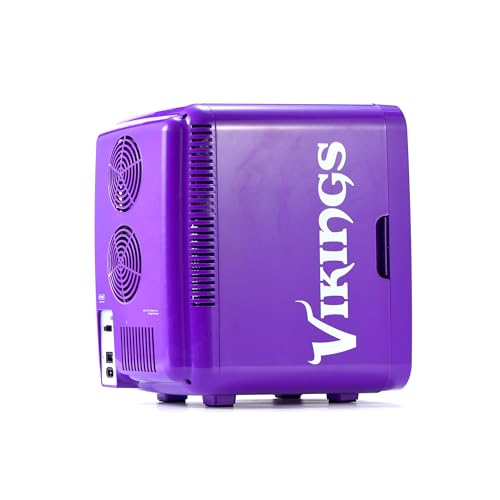 Image of Ukonic NFL Minnesota Vikings 15-Can Mini Fridge 10L - AC /DC Powered, Official Team Colors & Logo, Portable Cooler for Tailgates, Home, Office, or Car