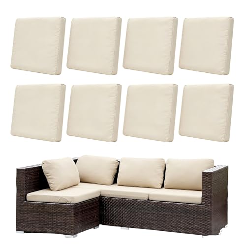 Morbuy 8 Pack Elastic Outdoor Cushion Covers, Water Resistant Garden Seat Cushion Covers, Replacement Patio Furniture Cushion Slipcovers for Rattan Corner Sofa (Beige)