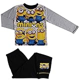 MINIONS Jungen Schlafanzug - Langarm - 4 bis 10 Jahre - 7-8 Jahre - Schwarz/Grau, mehrfarbig, 7-8 Jahre