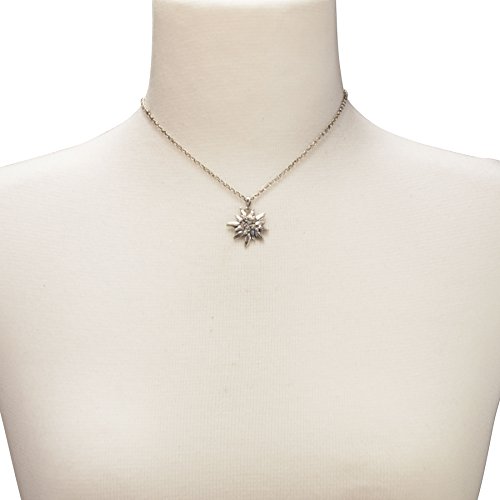 Traditional bavarian necklace with rhinestone Edelweiss small, Ladies costume jewelry, traditional german pendant necklace for Dirndl, Oktoberfest (antique silver colored)4