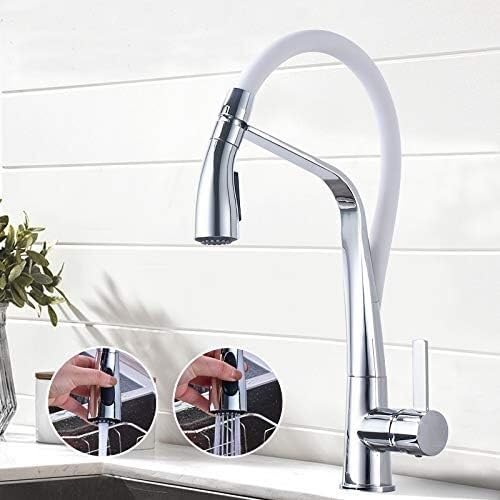 Robinet d'évier de cuisine anti-calcaire chrome blanc grand espacement