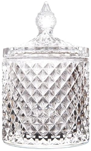 Image of SKDBPM Crystal Glass Candy Jar with Lid, Diamond Pattern,Decorative Storage Container