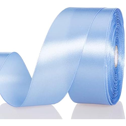 YASEO 1 1/2 Inch Sky Blue Solid Satin Ribbon for Gift Wrapping, 50 Yards