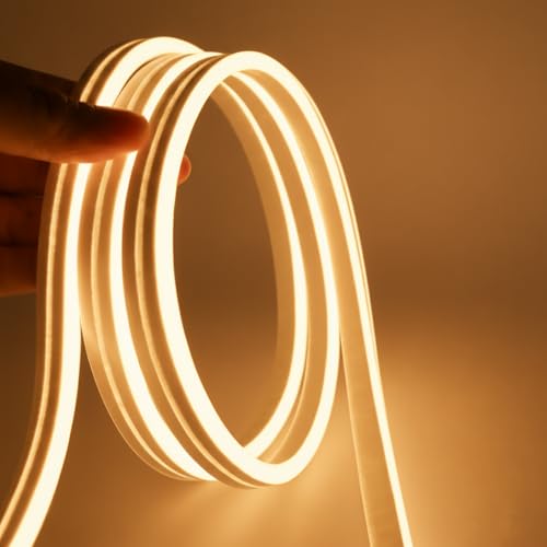 Image of 16.4 Feet Neon LED Strip Light | 12V Adapter, Waterproof IP65, Silicone Flexible Rope Light for Home Wall Decor & Gaming Room| Led Strip Lights | Neon Lights 5 Meter | (Warm White)