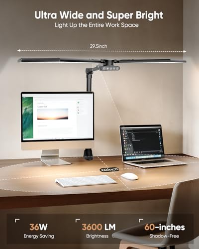 LED Desk Lamp with Clamp, 3600LM 448LEDs Ultra-Bright Architect Desk Light with Remote Control, Desk Light with Stepless Dimming and Stepless Color Temp, Memory Function for Study and Workbench, Black — view 2