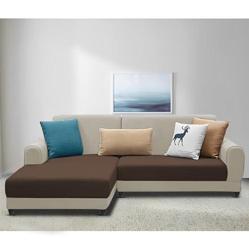 Image of Kraven LHS 4 Seater L Shape Sofa Set for Living Room (Cream Brown Fabric) Premium Fabric Sofa