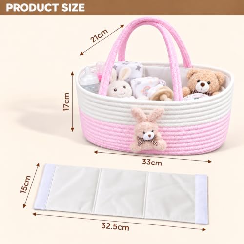 Image of House of Quirk Baby Diaper Caddy Organizer Cotton Rope Basket - Rabbit