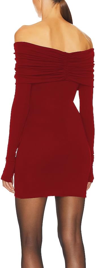 JLCNCUE Womens Off The Shoulder Long Sleeves Bodycon Mini Dress Elegant Ribbed Knit Club Party Short Fitted Dresses 347 - Image 2