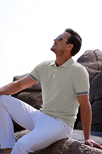 Grace Karin Mens Argyle Hollow Out Polo Shirts Lightweight Knitting Shirts Silver Grey 2Xl #TOP1