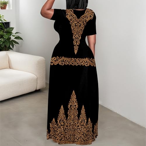 Image of PinkPatty Plus Size Maxi Dress for Women Summer Casual Short Sleeve Tshirt Dresses with Pockets (XL-6XL)