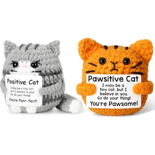 PjuQow 2 Stück Emotional Support Kuscheltier,Positive cat,Positive Potato,Positive Geschenke Für Katzenliebhaber,Dekorative Katzenfiguren In Orange Und Grau