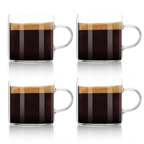 Image of Liang baobao Espresso Cups Set, Espresso Shot Glasses Mugs Small Tea Cups 4.5oz, Clear Glass with Handles for Cappuccino Coffee Tea (4)