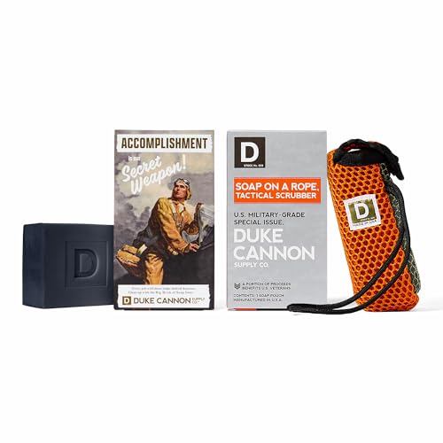 Duke Cannon Soap Bundle Pack - U.S. Military-Grade Pouch with Coarse & Soft Mesh - Tactical Scrubber and Big Brick of Soap (Smells Like Accomplishment)