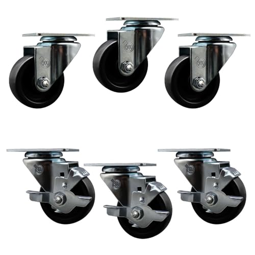 190CW3SHP23 Assure Parts 3 Inch Caster Set-Fits Beverage-Air Models DW79-B DW79-B-24-Light Duty Replacement-Polyolefin Wheel-Includes 3 Swivel Casters&3 Swivel Casters with Brake-Service Caster Brand