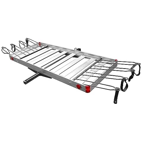 Tow Tuff 500 Pound Load Capacity Heavy Duty 2 in 1 Aluminum Adjustable Automotive Hitch Cargo Carrier with Luggage and Bike Rack, Silver Cover