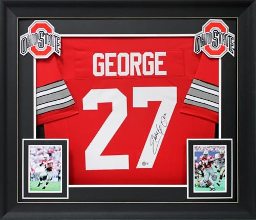 Ohio State Eddie George Signed Pro Style Framed Jersey BAS Witness - Sports Memorabilia