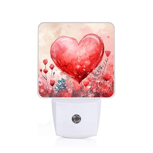 Image of Red Sweet Hearts Night Light, Plug-into Wall Valentine's Flower Love Heart Nightlight Lamp with Dusk to Dawn Sensor, Led Lamp 0.5W Energy Efficient for Boys Girls Adults Home Decor