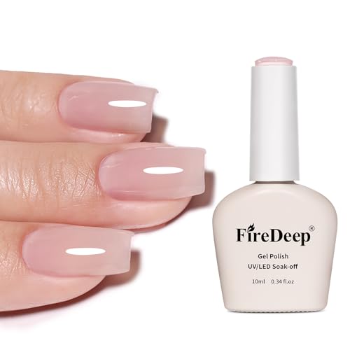 Firedeep 10ml HEMA-Frei Transparent Jelly Gel Nagellack Zartes Nude Pink Rosé-Ton Gel Nagellack Soak-Off UV/LED Aushärtung Maniküre Geschenk für Nail Art DIY und Nagelstudio für Frauen
