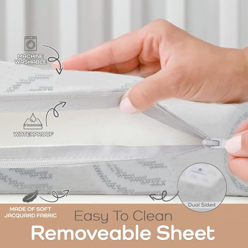 Waterproof Pack and Play Mattress Topper - 38" x 26" | Roll Up Style - Breathable Soft Memory Foam - Portable Playard Mattress Topper- Baby Foam Playpen Mattresses for Babies - Boho Design