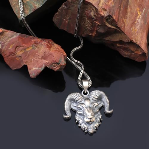 Collier de chèvre en argent massif de style gothique et biker pour homme