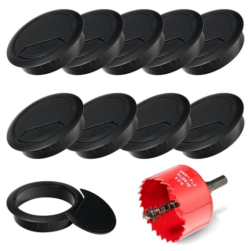 10 Pcs Desk Grommet 60mm with 60mm Hole Saw Desk Cable Grommet Desk Cable Hole Cover Cable Grommet Desk Hole Cover Office Grommets(Black)