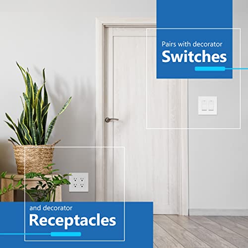 Image of LIDER Double Decorator Switch Cover, Screwless Wall Plate, Mid-Size 2-Gang 4.88 inch x 4.92 inch, LSWP-32M-W5P, UL Listed, Thermoplastic, Matte White, 5-Pack