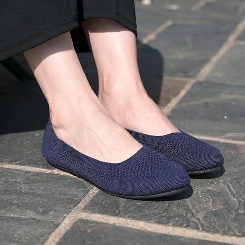 Image of Puxowe Women's Ballet Flats Breathable Knit Slip On Comfortable Round Toe Walking Shoes with Arch Support Insole for Work