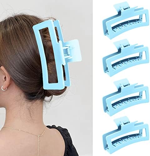 ZYTJ 5 Inche Blue Extra Large Claw Clips for Thick Hair and Long Hair, 4 Pack Xl Jumbo Claw clips, Oversized Matte Non-slip Rectangle Hair Clips for Women, Big Strong Hold Jaw Clip