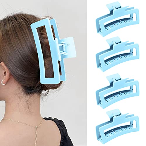 Zytj 5 Inche Blue Extra Large Claw Clips For Thick Hair And Long Hair, 4 Pack Xl Jumbo Claw Clips, Oversized Matte Non-Slip Rectangle Hair Clips For Women, Big Strong Hold Jaw Clip #TOP3