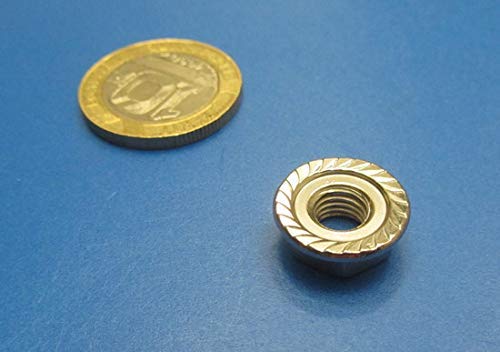 18-8 Stainless Steel Serrated Flange Lock Nuts 1/4"-28 Thread x 7/16" W x 15/64" H 50 Pcs