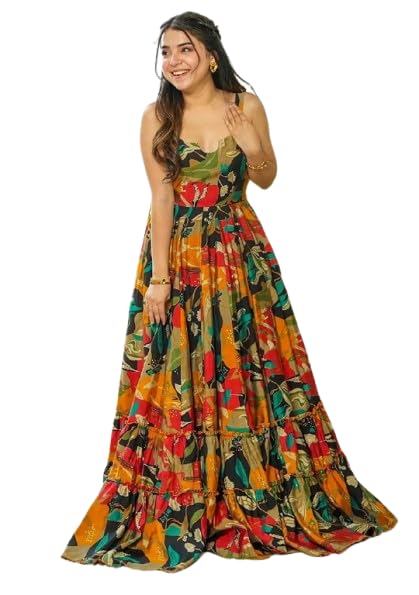 RV Women’s Vibrant Floral Maxi Dress with Spaghetti Straps Flowy Summer Resort Style Multicolor Print Barlin-33-Multi-Y-3XL