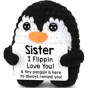 Gifts for Sister from Sisters Mothers Day, Handmade Crochet Penguin Birthday Gift for Sister Ideas, Funny Sister Gifts for Birthday Mother’s Day Graduation, I Love You Sister Emotional Cute Present