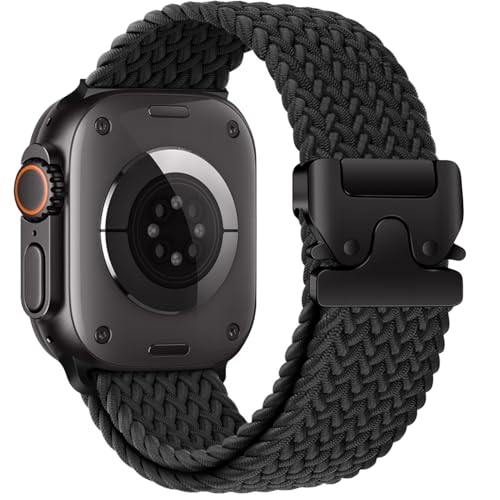 Braided Solo Loop for Apple Watch Ultra/2 Bands 49mm 46mm 45mm 44mm 42mm Men/Women,Parachute Buckle Stretchy Elastic Nylon Sport Strap Wristband for iWatch Bands Series 10 9 8 7 6 5 4 3 SE/2