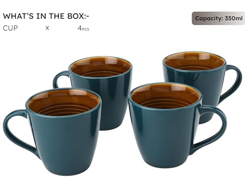 Image of Bodhi House Handcrafted Ceramic Coffee Mug Set of 4 Pieces (350 Ml), Stoneware Tea Cup, Microwave Safe Large Milk Mug, Glossy Finish, Ideal for Daily use, Casual Gatherings and Gifting, Cyan