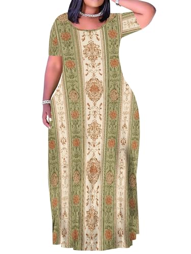 Image of PinkPatty Plus Size Maxi Dress for Curvy Women Crew Neck Long Sleeves Casual Dress Vacation Sundresses with Pockets