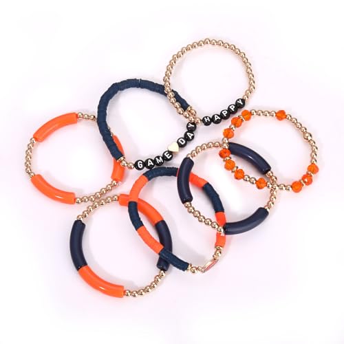 Football Bracelet for Women Beaded Heishi HAPPY GAME DAY Stretch Bracelet Sports Football Charm Bracelet Game Day Accessories Outfit Football Mom Jewelry Gifts3